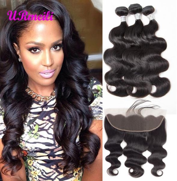 

brazilian body wave bundles with lace frontal closure 10a grade virgin hair brazilian body wave human hair bundles with lace closu2911748, Black;brown