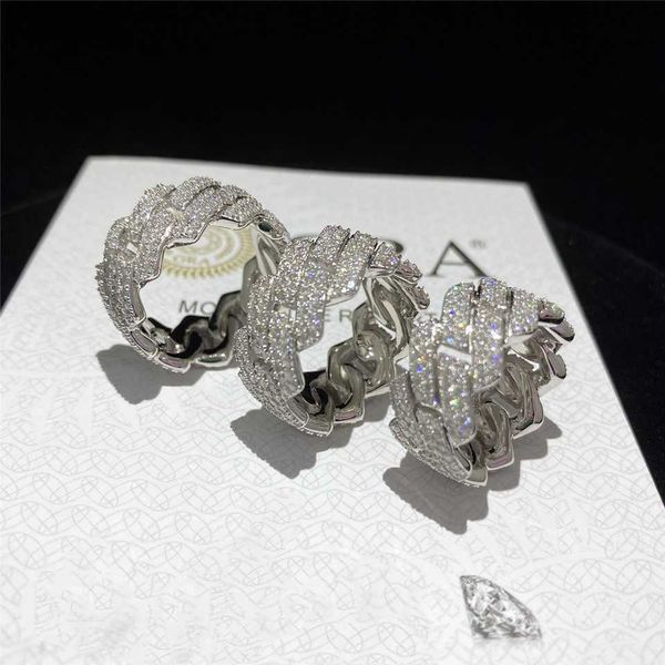 

925 sterling silver iced out d color moissanite cuban rings fine hip hop vvs diamond finger for men
