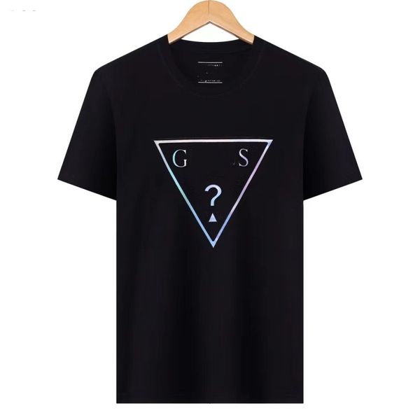 

guess t shirt ashion triangle letter question mark design men clothes 23 summer breathable 100 cotton simple and casual versatile clothing d, White;black