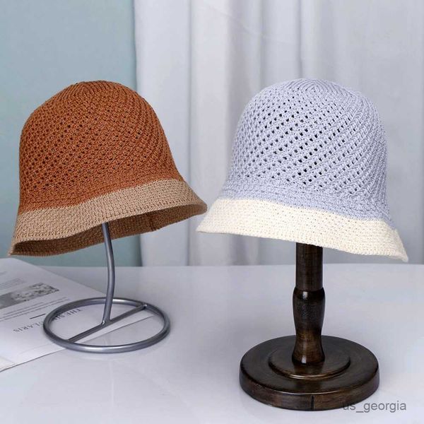 

caps hollow knitted bucket hats for women handmade crochet thin basin hat ladies cap spring summer sunscreen sun hat r230628, Blue;gray