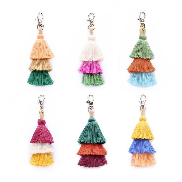 

mulitlayers cotton thread fashion bag pendant accessories tassel keychain beautiful bag pendant for decoration, Silver