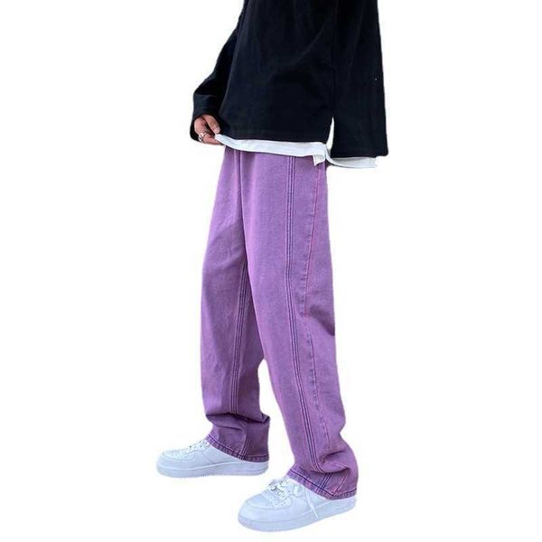 

men purple vintage baggy jean mens low rise denim y2k trousers male wide leg straight streetwear jeans plus sizeitw6, Blue