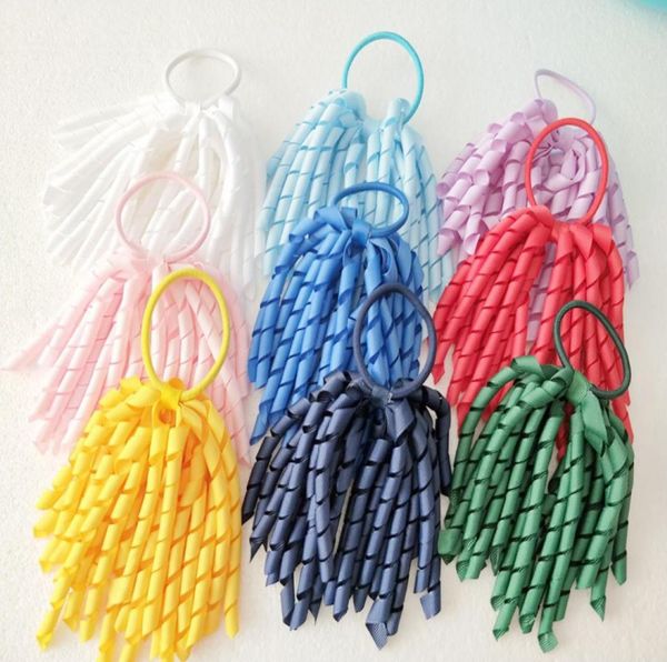 

girl korker ponytail bobbles curly ribbons streamers hair bows with elastic corker hair bows 5inch korkers hair ties 100pcs pd0025708534, Slivery;white