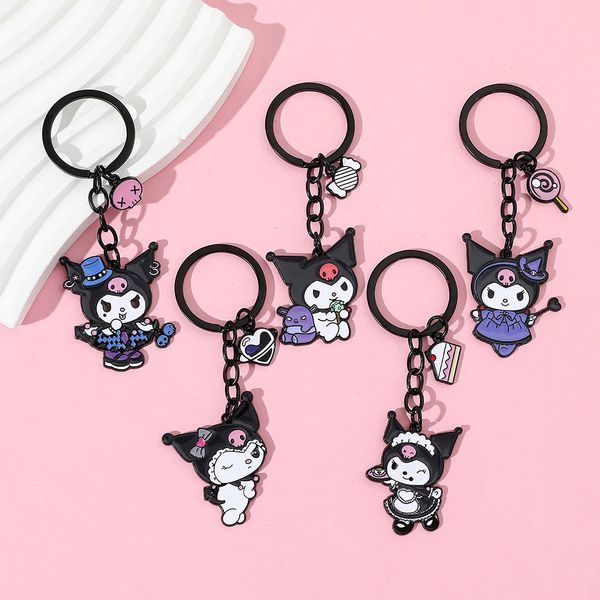 

anime girls kuromi drip oil metal ball bell keychain key ring accesssory, Blue