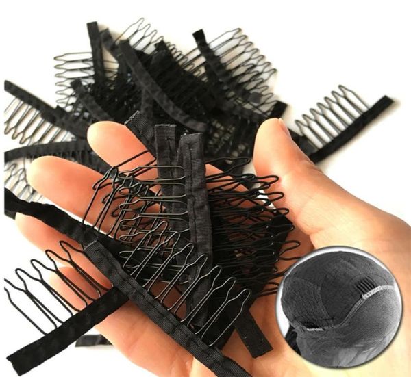 

wig comb with durable polyster cloth 7 teeth wig accessories hair extension attach combs 10100pcs whole black lace wig clips 2465323, Black;brown