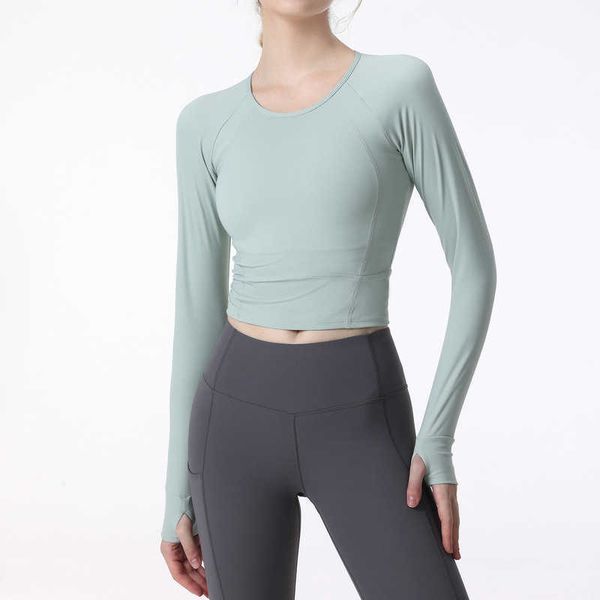 

ll-118 yoga t shirt women long sleeve sports crop outfit moisture wicking high elastic fitness workout fashion tees 23ss