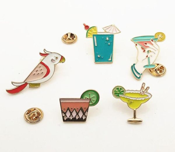 

fashion summer juice drink parrot birds cocktail enamel brooches shirt jackets collar lapel pins backpack badge holiday jewelry2997965, Blue