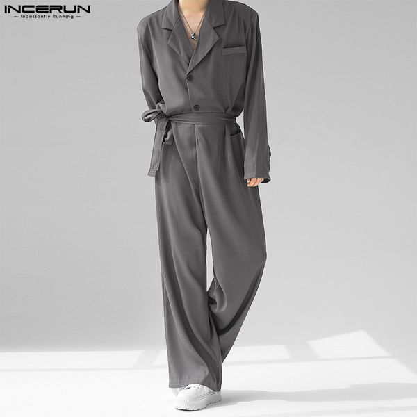 

men's jeans incerun 2023 korean style highend suit collar design rompers casual male solid well fitting long sleeved jumpsuits s5xl 230, Blue