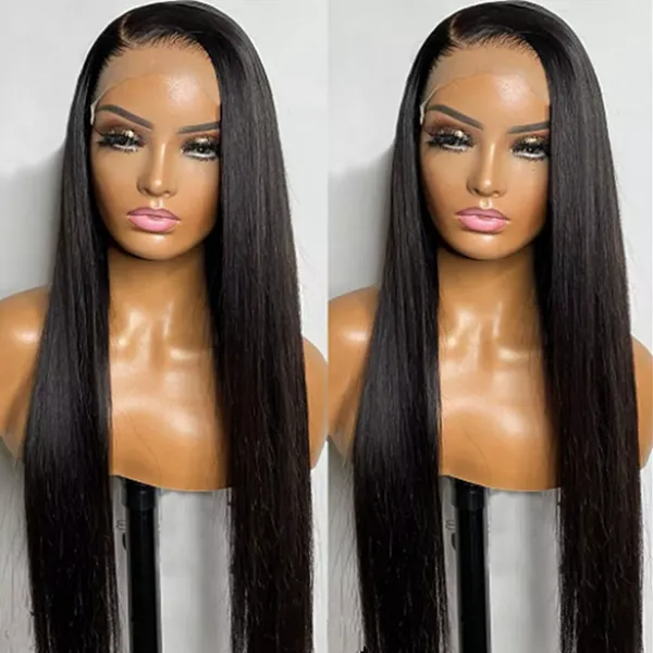 

26inch 180%density black silky straight soft long preplucked natural hairline glueless lace front wig for women babyhair, Black;brown