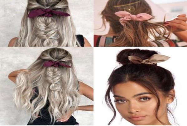 

16pcslot cute bunny ear girl hair rope scrunchie bowknot elastic hair band for women bow ties ponytail holder accessories6698888, Slivery;white