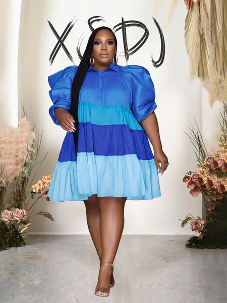 

plus size dresses elegant for women summer puff sleeve in shirttype short dress size wholesale drop 230627, Black