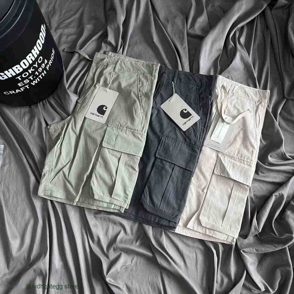

te1r fashion men's and women's shorts tooling brand carhart multi pocket military style workwear casual capris loose outdoor overs, White;black