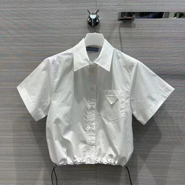 

designer t-shirt triangular white temperament lapel short shirt t-shirt sweet lapel spring/summer jumper