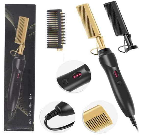 

hair straightener heating comb smooth iron straightening brush corrugation curling iron hair curler comb multifunction use314i6184846, Black