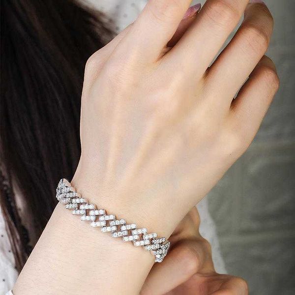 

hip hop jewelry custom vvs moissanite diamond cuban chain 10mm gold plated necklace and bracelet as a set for women, Silver