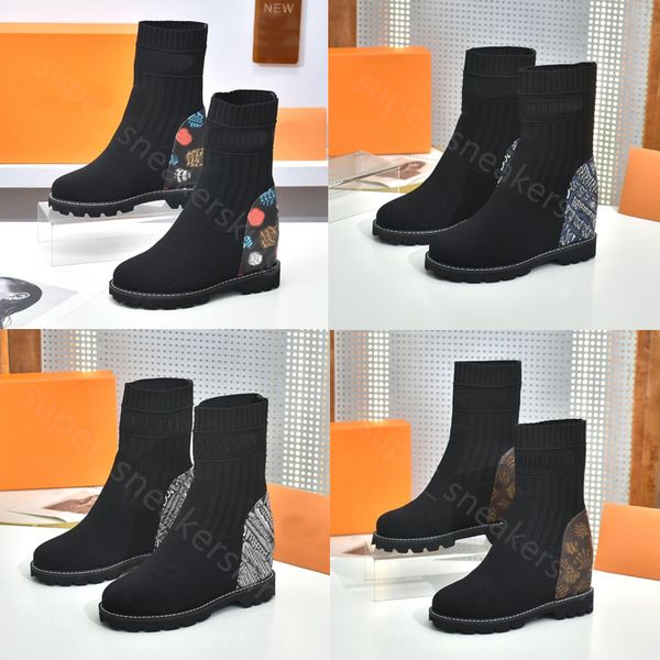 

designers knitted socks boots women boots fashion knitted elastic boot designer letter flat shoes size 35-42 with box, Black