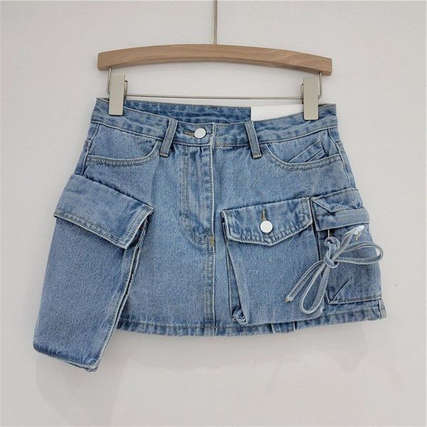 

skirts irregular pocket cargo denim skirt women clothing summer fashion a-line hip skirts female bottoms club streetwear 230628, Black