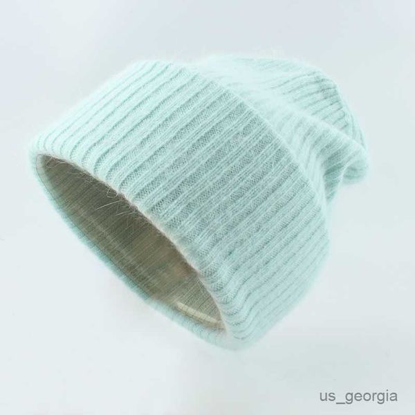 

caps winter hat women real rabbit beanie winter caps for men fashion luxury warm knitted bonnet hats r230628, Blue;gray
