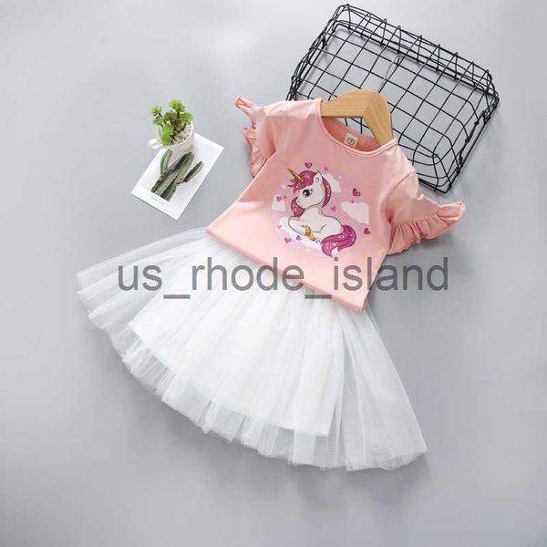 

t-shirts baby girl clothes s short sleeve unicorn print +tutu skirts casual summer outfit toddler kids girl set x0628, Blue