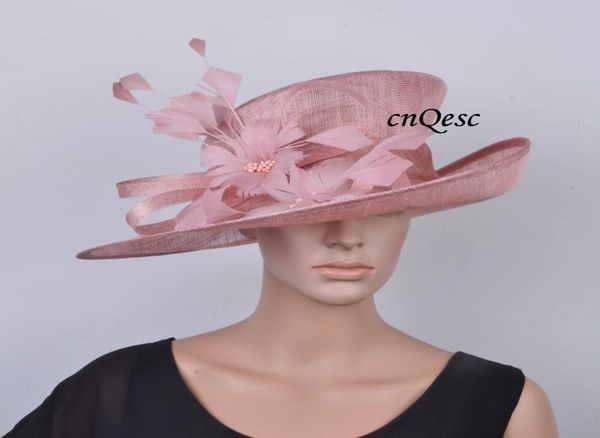 

2020 new blush pink sinamay hat formal dress hat ladies hat with feather flower for kentucky derbywedding3331510, White