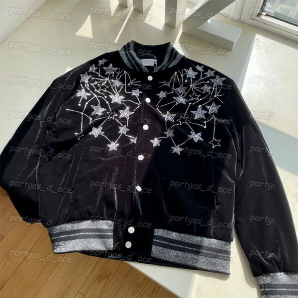 

rhinestone star women baseball coat letter men baseball jacket casual autumn spring long sleeves jacket lovers street style jackets, Black