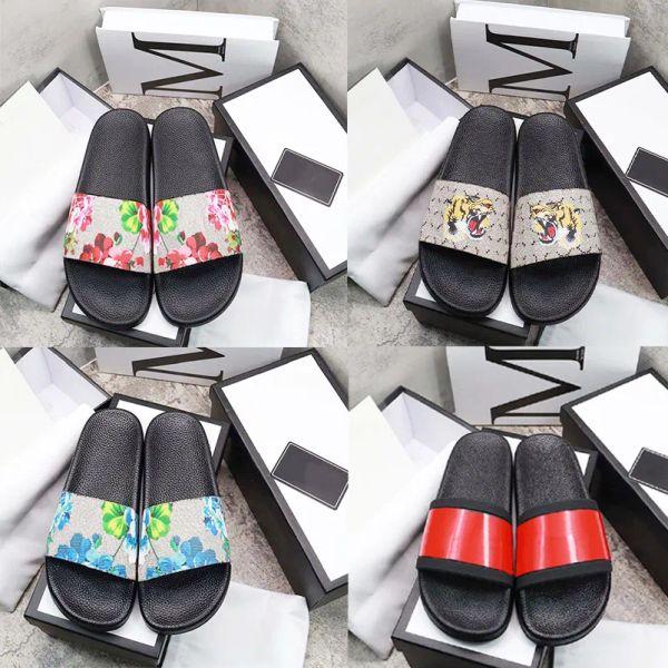 

designer men women sandals with correct flower box dust bag shoes snake print slippers summer wide brim flat sandals slippers size designer, Black