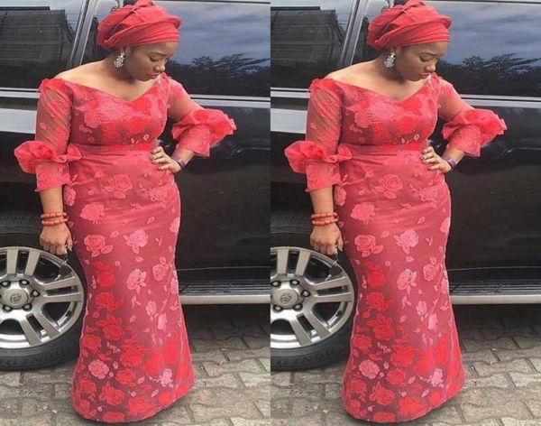 

aso ebi v neck prom dresses water melon mermaid plus size evening dresses african women formal party dress floor length5776092, Black