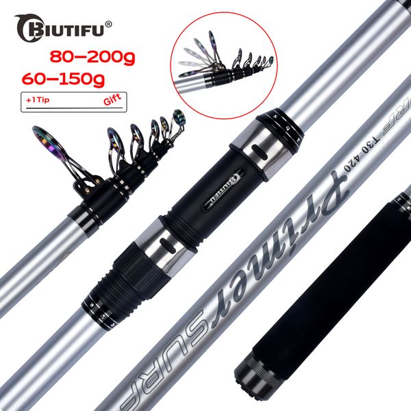 

spinning rods biutifu surf rod 5.3/5.0/4.5/4.2/4.05/3.9m telescopic fishing travel spinning power 60-200g throw surfcasting shore casting po