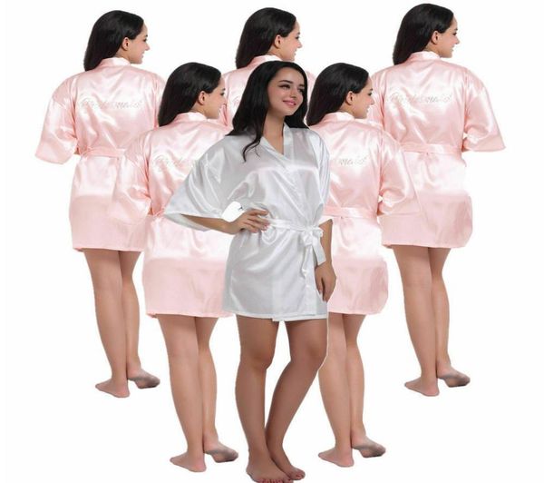 

bride bridesmaid satin silk bath robe wedding maid of honor dressing gown mother dressing gown6879816, White