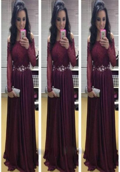 

maroon off the shoulder evening dresses with long sleeves a line lace satin formal prom gowns custom made 206599, Black;red