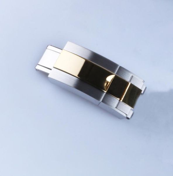 

16mm x 9mm watch band buckle deployment clasp middle gold silver two tone stainless steel2638271, Black;brown