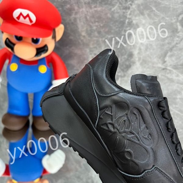 

new luxury designer calfskin casual shoes reflective sneakers vintage leather trainers fashion leisure shoes platform lace-up women mens sne, Black