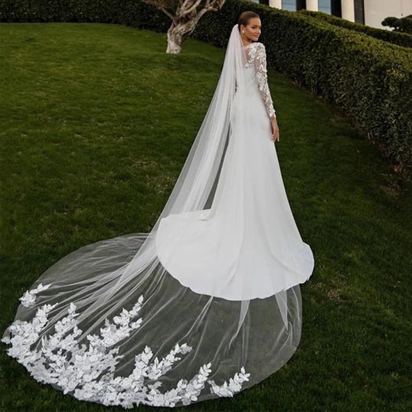 

fabulous lace appliques bridal veils cathedral length 1 layer wedding veil 3 meters long with comb bride headwear, Black