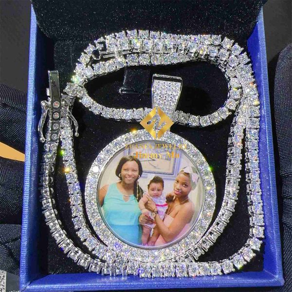 

popular stylish pass diamond tester hip hop iced out vvs moissanite 38mm hip hop memory picture p pendant necklace gift, Silver
