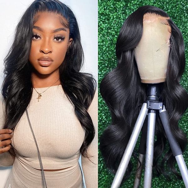 

body wave lace front wig humain hair t part hd lace frontal wig glueless hd transparent wigs human hair, Black;brown