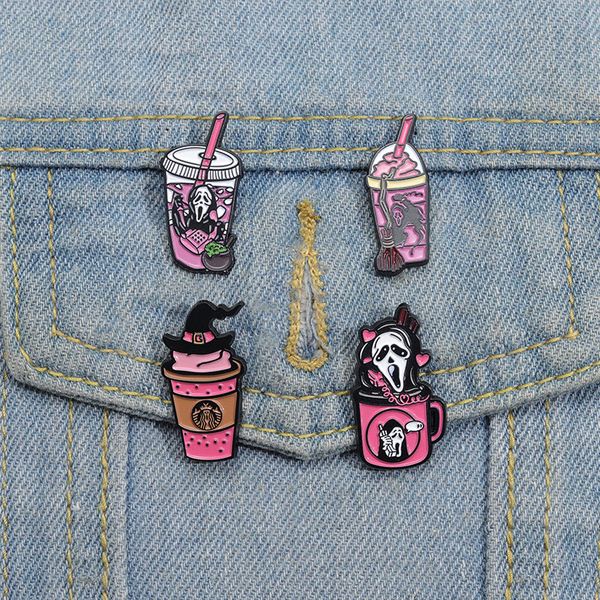 

scream ghost enamel pins custom coffee tea juice brooches lapel badges halloween punk gothic jewelry for friends, Blue
