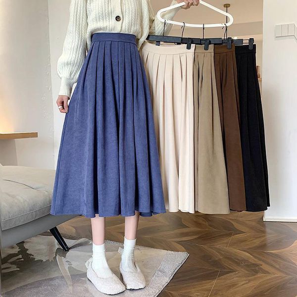 

skirts lucyever vintage brown high waist pleated skirt women korean fashion college style long skirt ladies autumn casual a line skirts 2306, Black