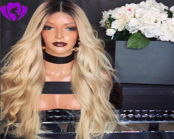 

part ombre blonde color synthetic hair lace front wigs with dark roots glueless heat resistant fiber for african american gir8482036, Black
