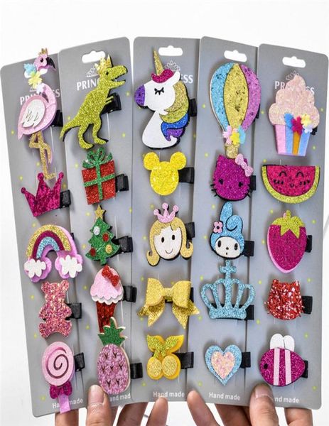 

5 pcslot glitter cartoon princess hair clips girls hair pins toddler hair accessories handmade gift3851916, Slivery;white