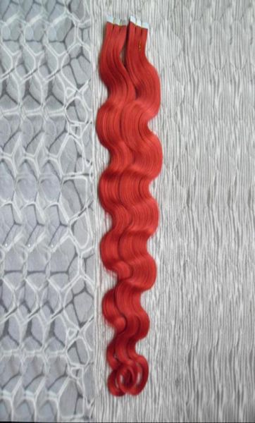 

red tape in human hair brazilian body wave human hair tape extensions 40 pcs natural body wave tape in skin weft hair extensions 13854516, Black