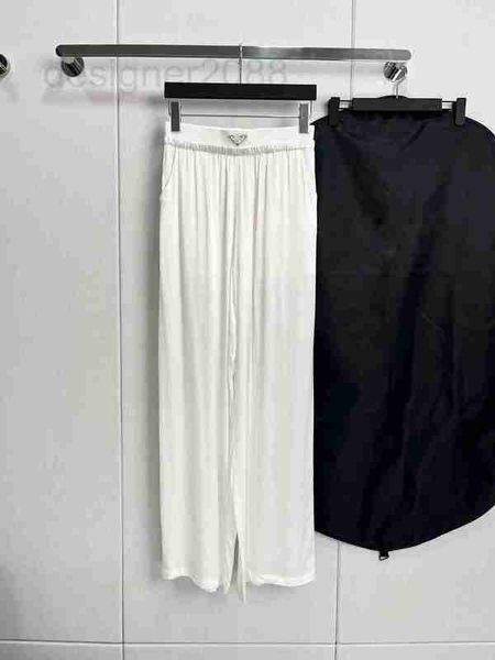 

women's pants & capris designer summer new triangle decoration silk smooth fashion loose versatile elastic waist casual wide leg for wo, Black;white