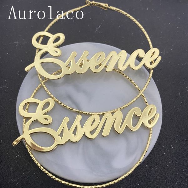 

hoop huggie aurolaco 50-90mm custom name hoop earrings stainless steel customize name earrings big hoop name earrings for women gifts 230627, Golden;silver