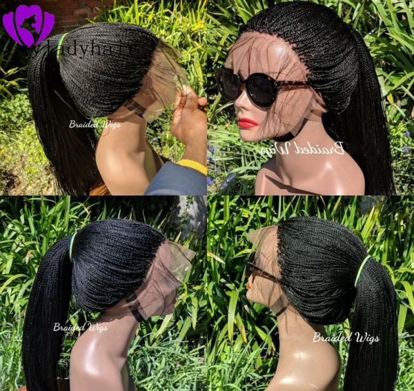 

180density full synthetic micro braided lace front wigs heat resistant fiber long brazilian african american women wigs with5934381, Black;brown
