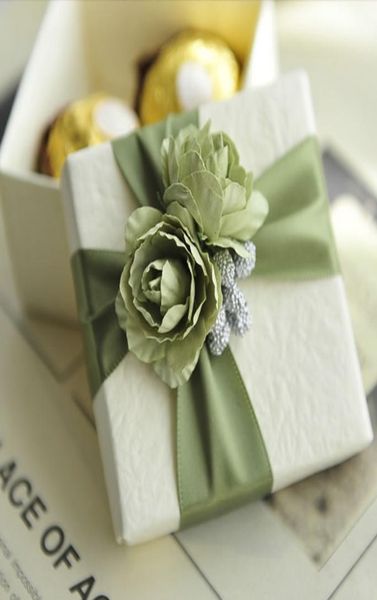 

50pcs green rose favor box with ribbon wedding party favor candy boxes christmas gift boxes new7983569