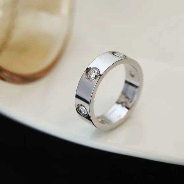 

high-quality six diamond couple ring electroplated 18k rose gold love pair for men and women with colorless wedding gift, Golden;silver