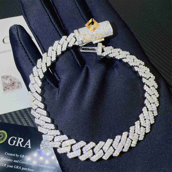 

gra certificates pass diamond tester 8mm two row pass diamond tester iced out hip hop vvs1 moissanite cuban chain bracelet, Silver