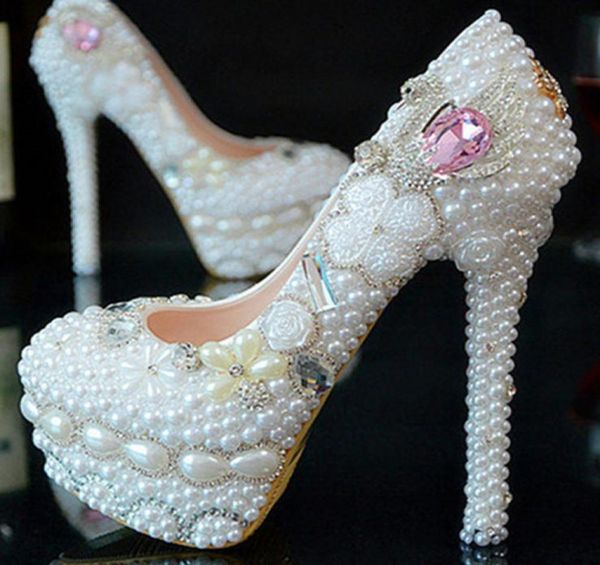 

handmade white and ivory wedding dress shoes bridal shoes gorgeous super high heel shoes pearl rhinestone shoes9705381, Black