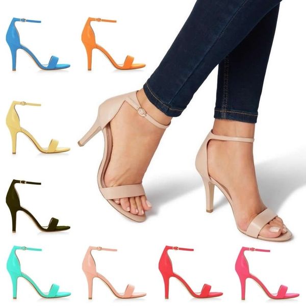 

sandal open toe ankle strap high heels ladies shoes buckle 9cm mid thin heel summer party wedding plus size 230628, Black