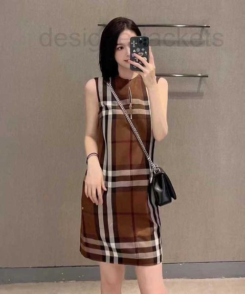 

basic & casual dresses designer high end european 2023 summer new style sleeveless dress with slim round neck plaid pattern w7ms, Black;gray