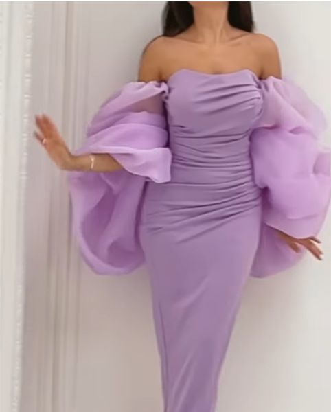 

urban dresses simple lilac evening for women elegant midi length off shoulder long sleeve celebrity dress trumpet 230627, White;black